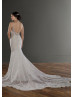 Beaded Ivory Lace Tulle Pearl Deep V Buttons Back Wedding Dress